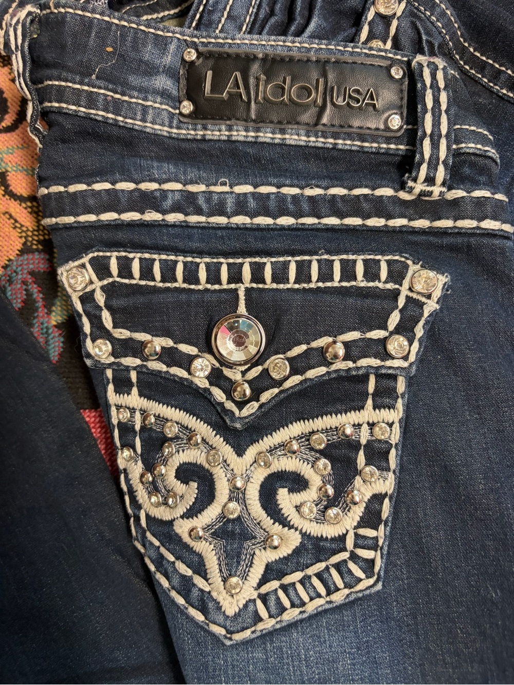 L.A. idol Women's Dark Blue Embroidered & Studded Boot Cut Jeans